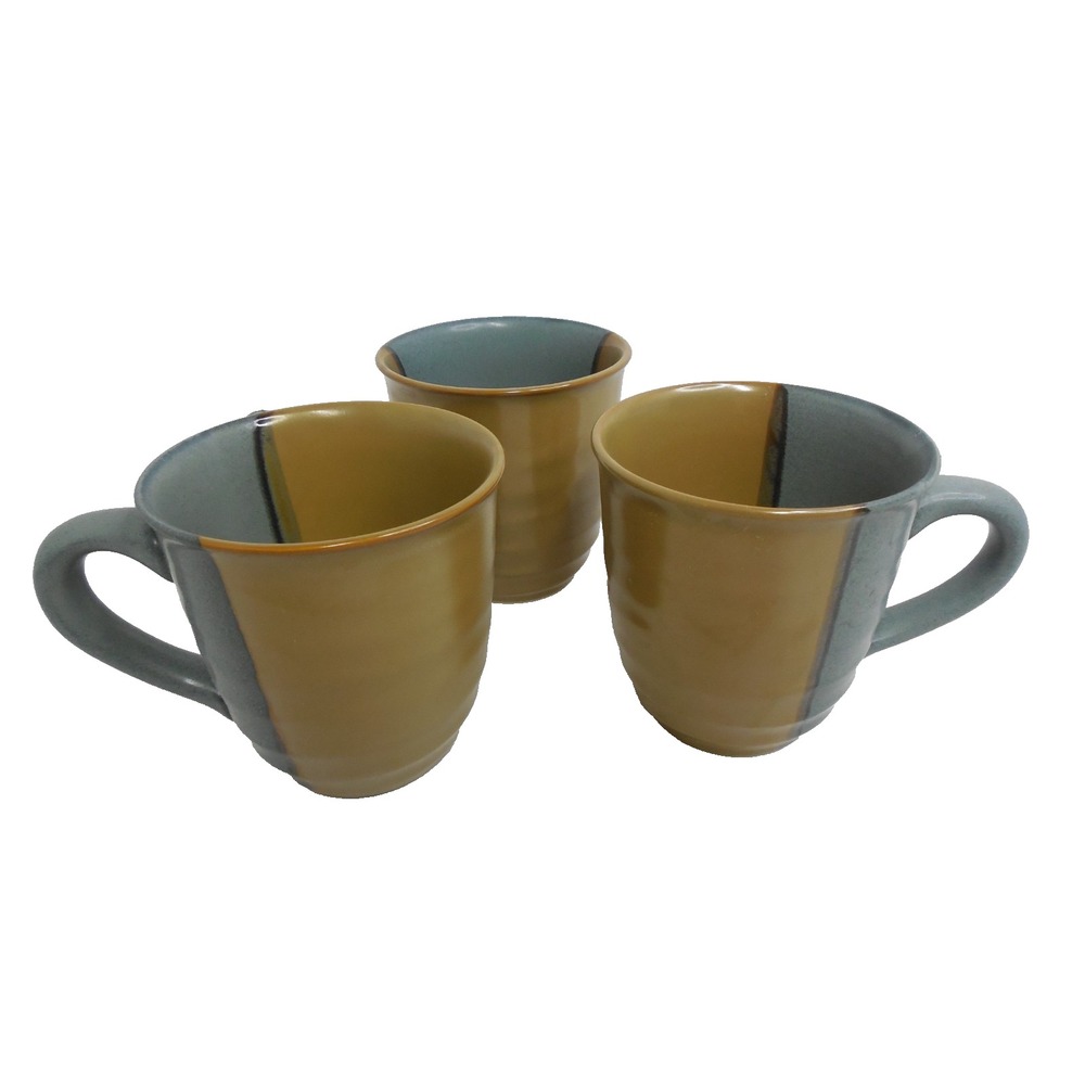 SANGO Coffee/Tea Mug Gold Dust Ribbed Pottery Stoneware 10 oz Lot of 3